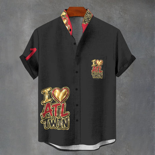 "I Love ATL TWIN" Men's Stand Collar Shirt"