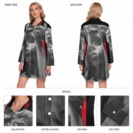Women's Lapel Shirt Dress With Long Sleeve