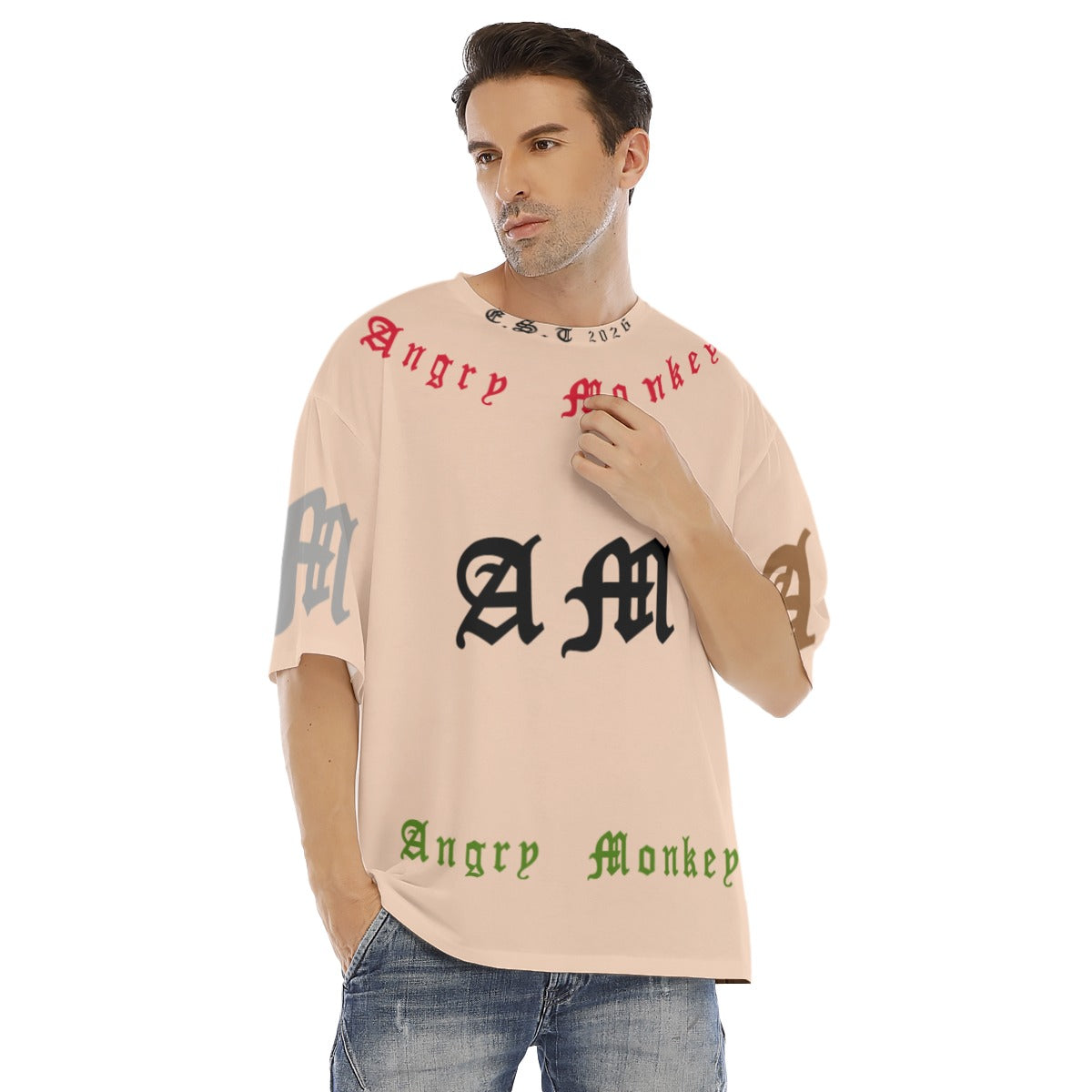 Men's Drop Shoulder "Angry Monkey" T-shirt With Short Sleeve
