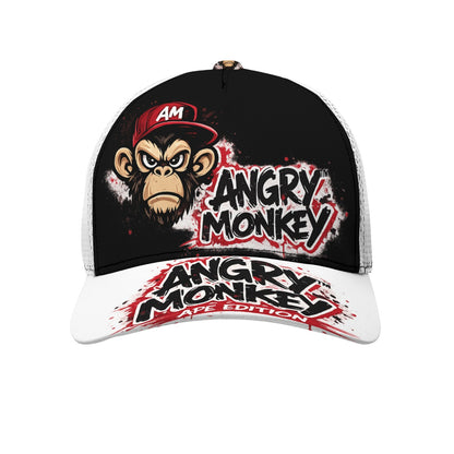 "Angry Monkey" | Black Buckle Peaked Mesh Trucker Hat
