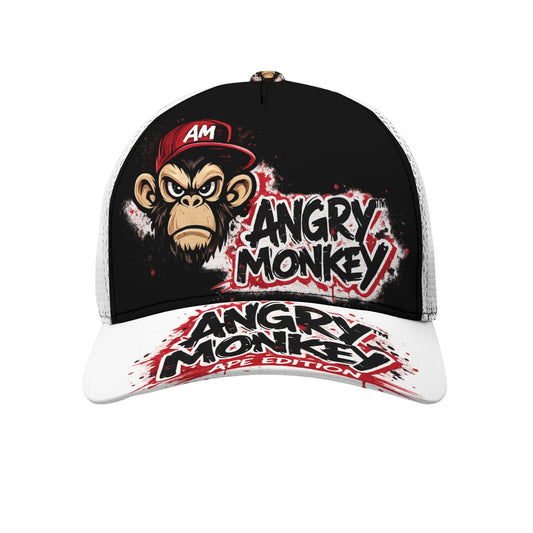 "Angry Monkey" | Black Buckle Peaked Mesh Trucker Hat
