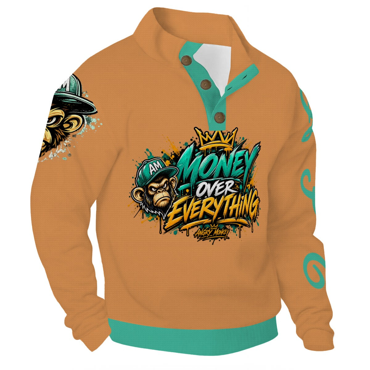 "Angry Monkey" Men’s Casual Pullover Shirt | With Half Zipper