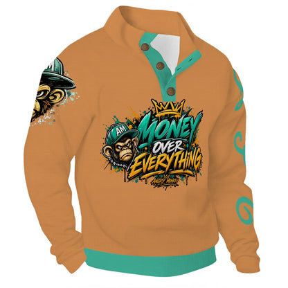 "Angry Monkey" Men’s Casual Pullover Shirt | With Half Zipper