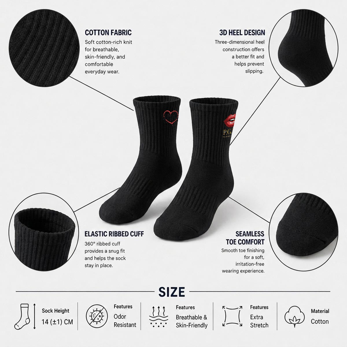 "P.G.L.P." Embroidery Sports Quarter Socks|Cotton