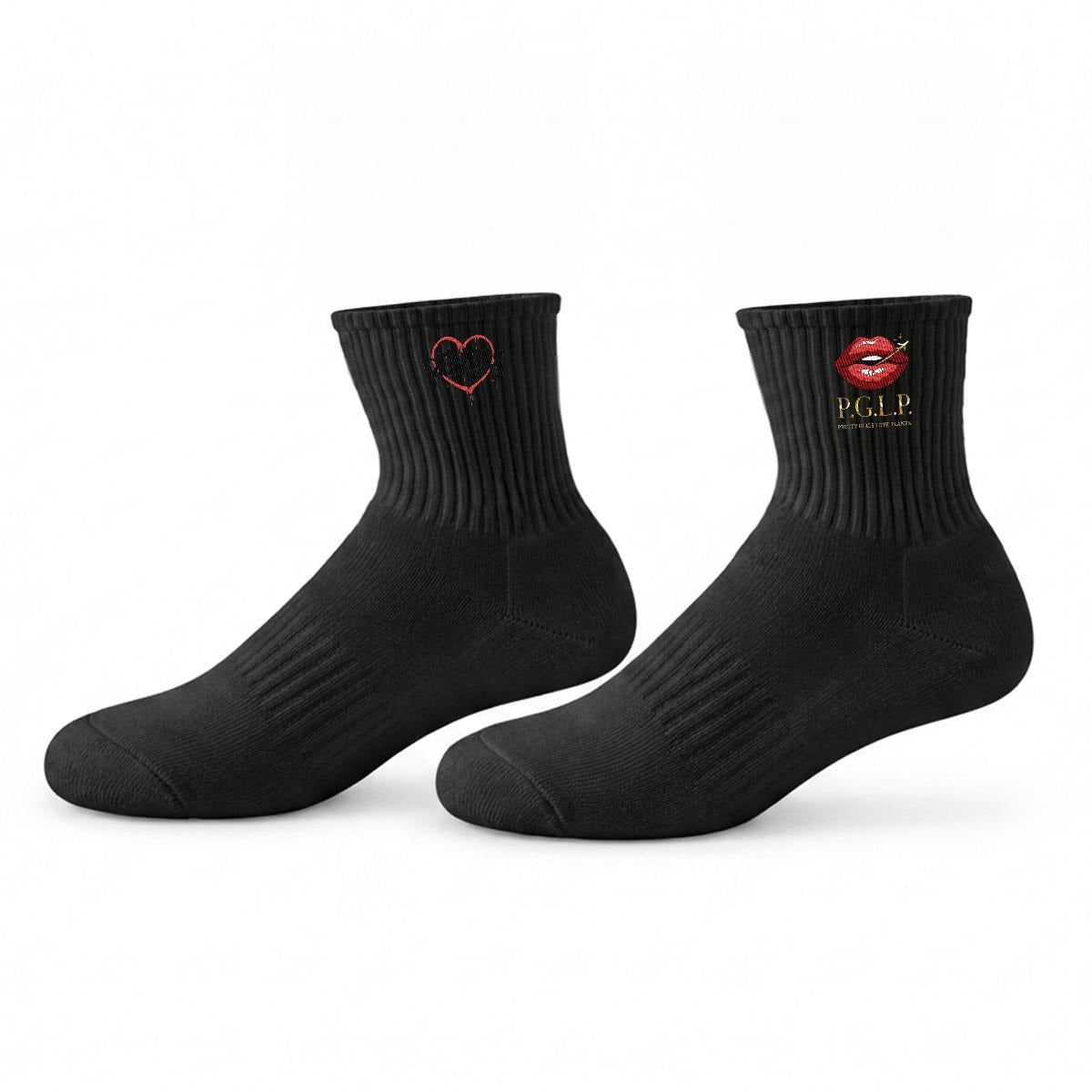 "P.G.L.P." Embroidery Sports Quarter Socks|Cotton