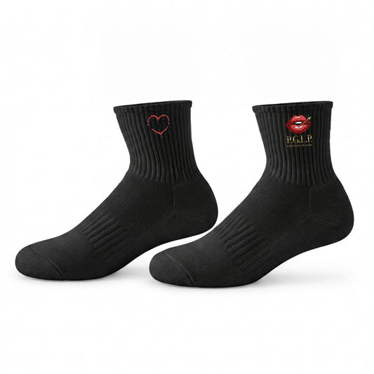 "P.G.L.P." Embroidery Sports Quarter Socks|Cotton