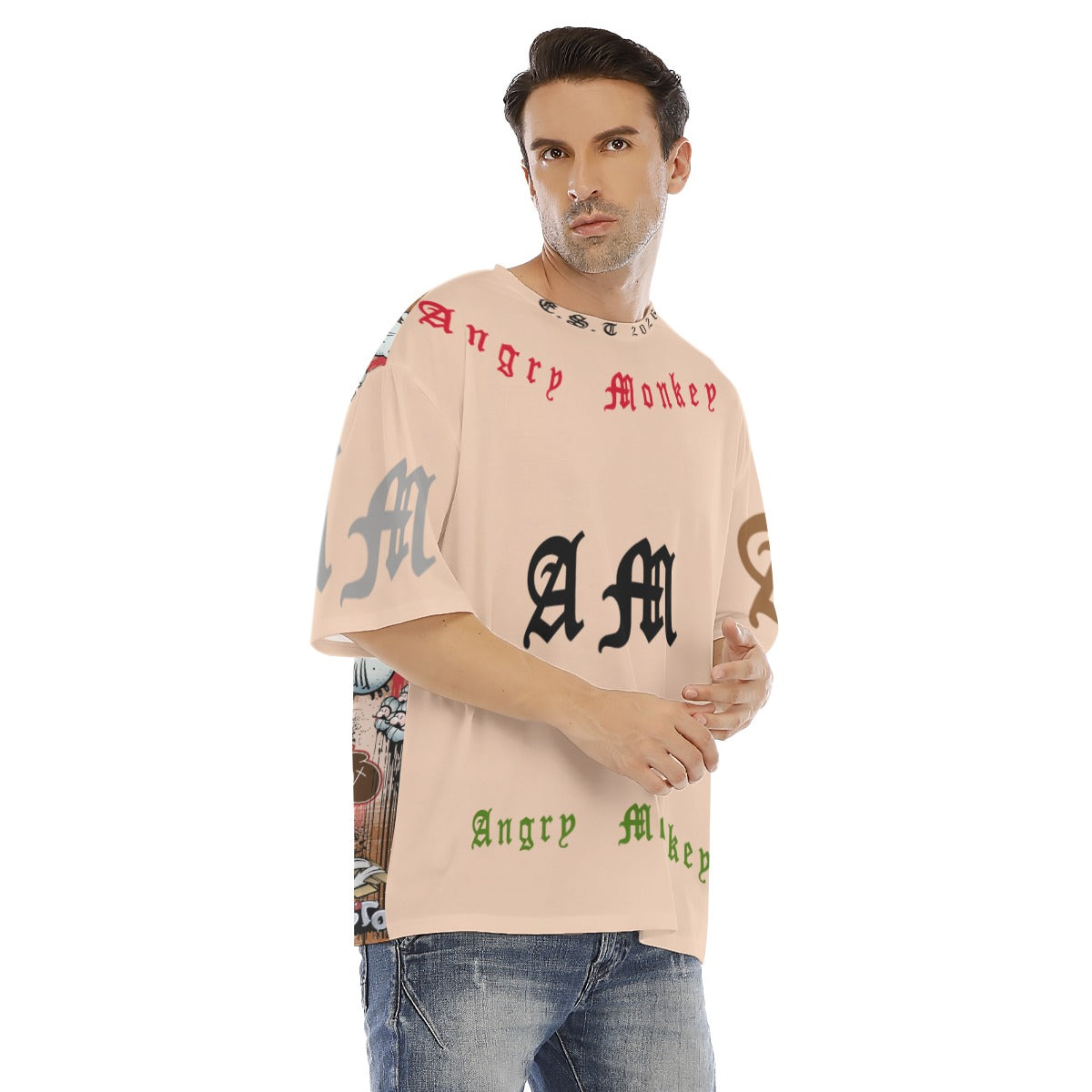 Men's Drop Shoulder "Angry Monkey" T-shirt With Short Sleeve