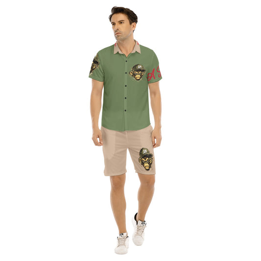 "Angry Monkey" Olive Drab | Men's Short Sleeve Shirt Set