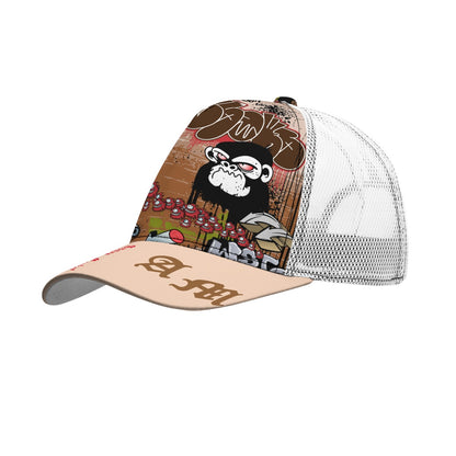 "Angry Monkey" | Black Buckle Peaked Mesh Trucker Hat