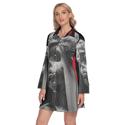 Women's Lapel Shirt Dress With Long Sleeve