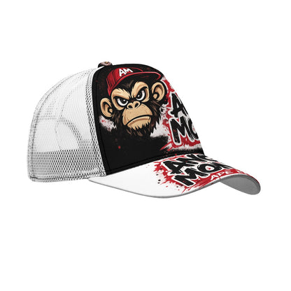"Angry Monkey" | Black Buckle Peaked Mesh Trucker Hat