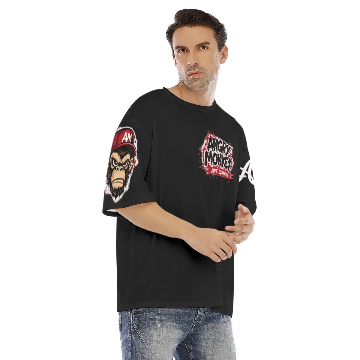 Men's Drop Shoulder "Angry Monkey" T-shirt With Short Sleeve