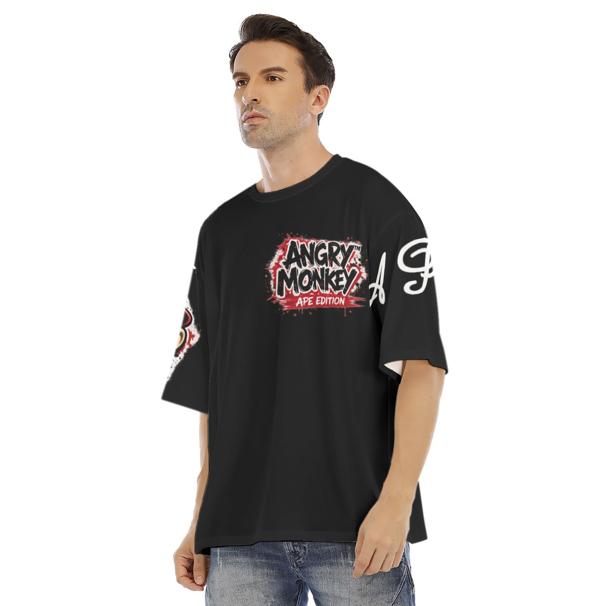 Men's Drop Shoulder "Angry Monkey" T-shirt With Short Sleeve