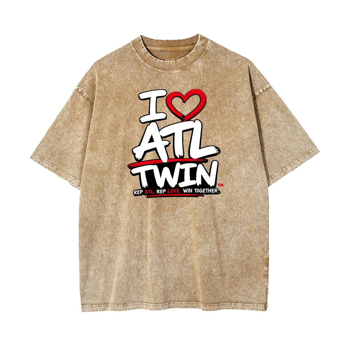 "I Love ATL TWIN" Unisex Heavyweight Washed T-shirt| DTG  Double-sided