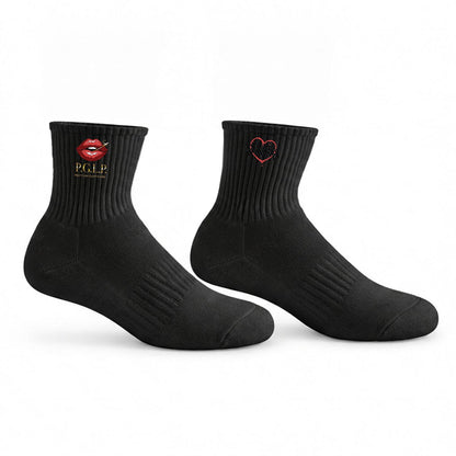 "P.G.L.P." Embroidery Sports Quarter Socks|Cotton