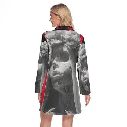 Women's Lapel Shirt Dress With Long Sleeve