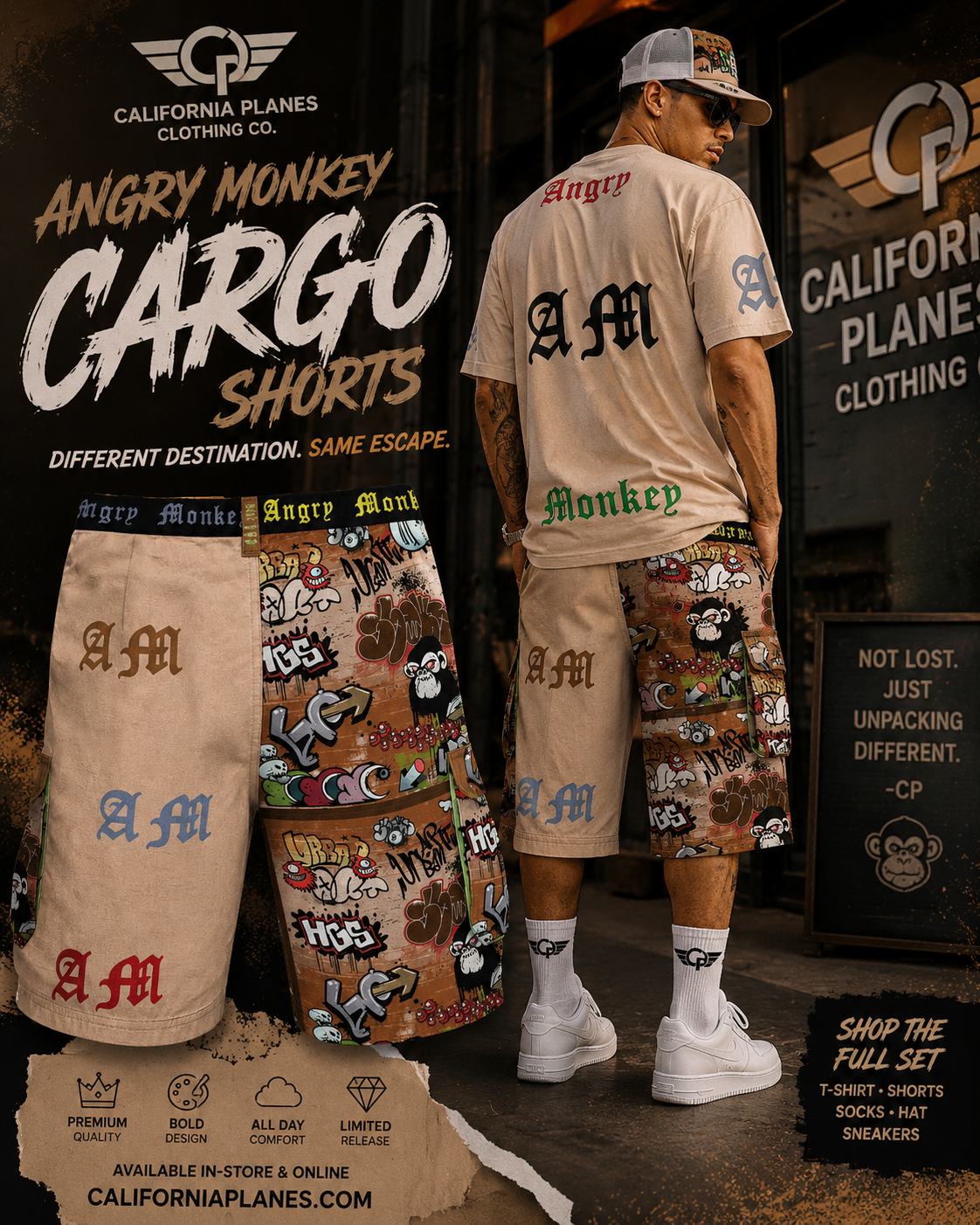 "Angry Monkey" | Men's Cargo Shorts