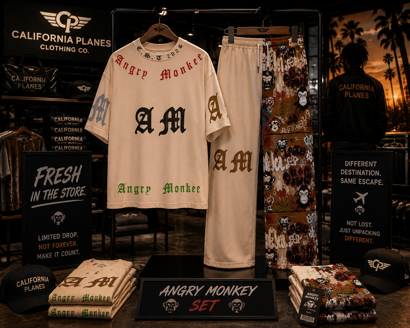 Men's Drop Shoulder "Angry Monkey" T-shirt With Short Sleeve