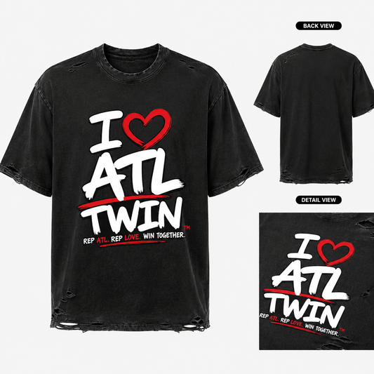 "I Love ATL TWIN" Men’s Distressed Washed Oversized T-Shirt