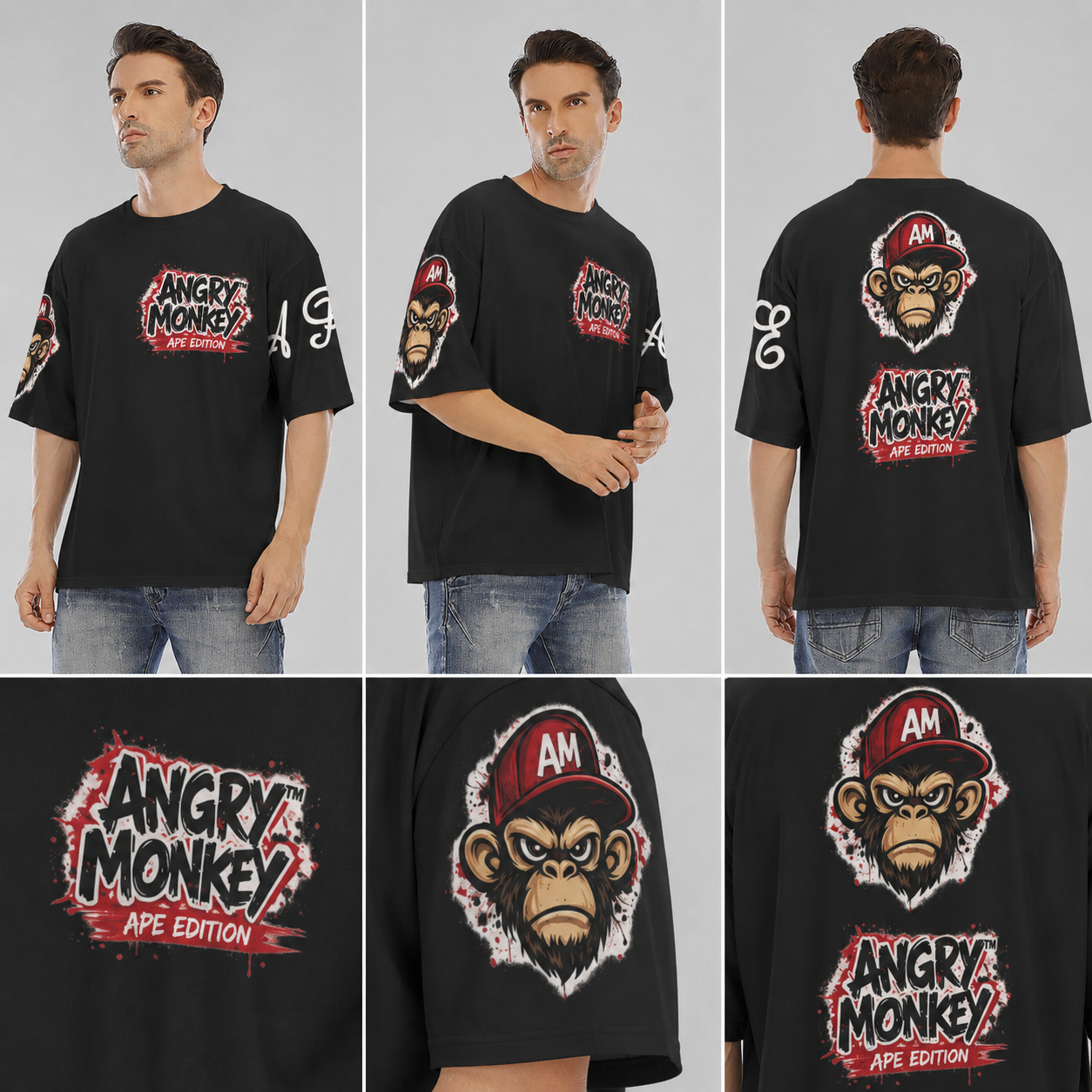 Men's Drop Shoulder "Angry Monkey" T-shirt With Short Sleeve