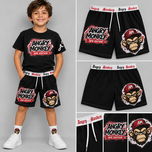 "Angry Monkey" Youth Shorts with Inner Drawstring|Birdseye