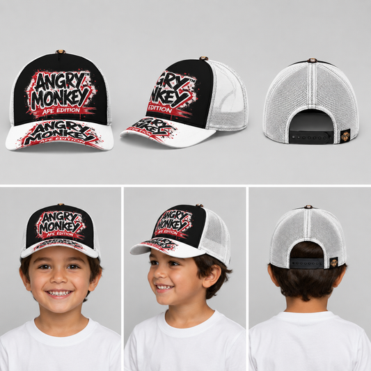 "Angry Monkey" Kid's Trucker Hat With White Half-mesh