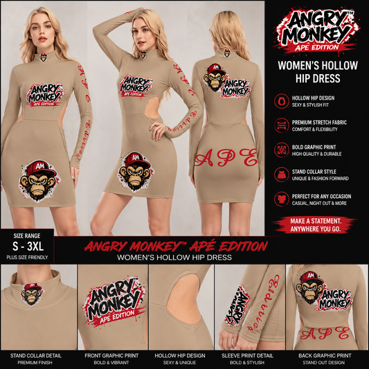 "Angry Monkey" Women's Waist Hollow Hip Dress