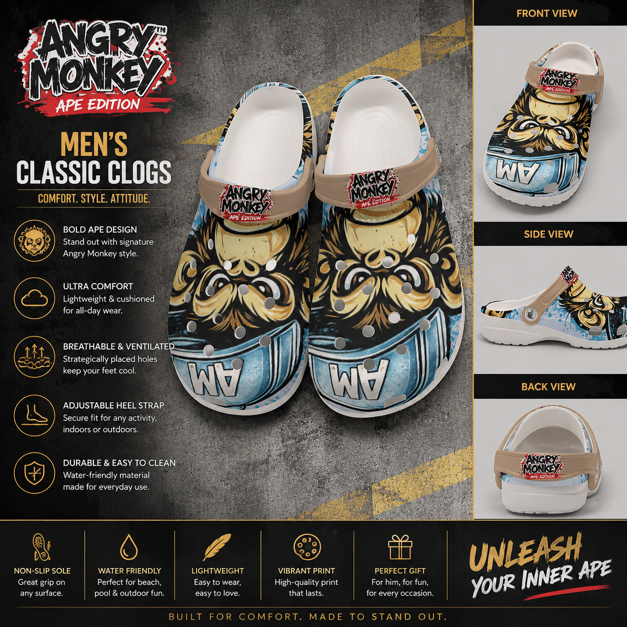 "Angry Monkey" Ice Blue | Men's Classic Clogs