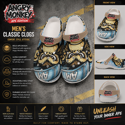 "Angry Monkey" Ice Blue | Men's Classic Clogs