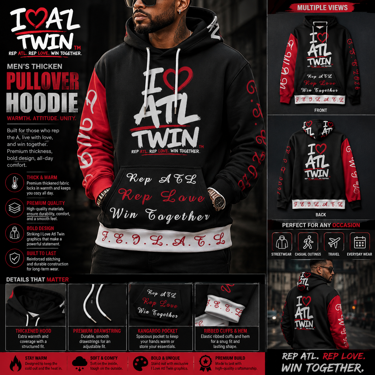 "I Love ATL TWIN" Men's Thicken | Pullover Hoodie