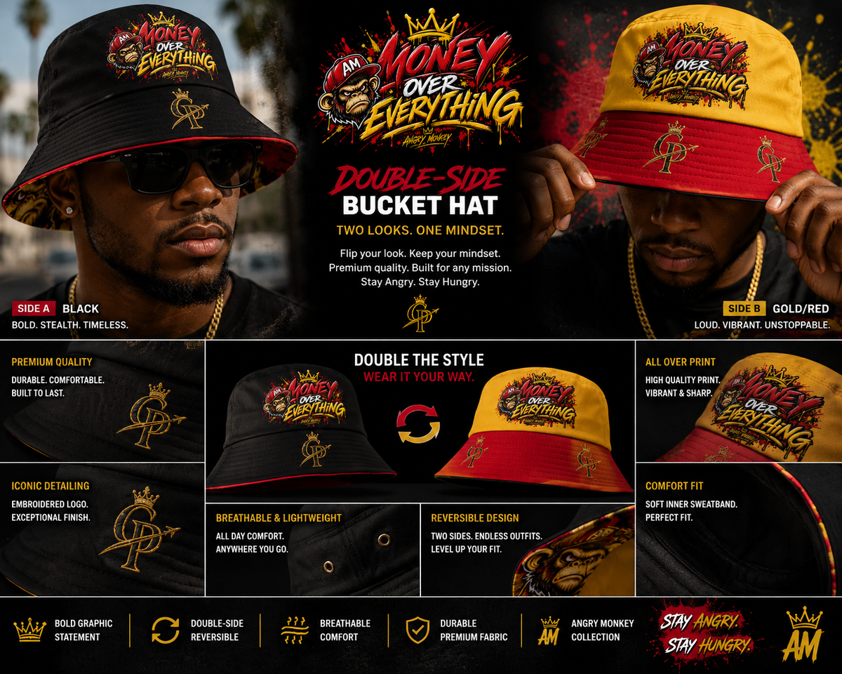 "AM-Money Over Everything" Double-Side Bucket Hat