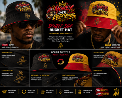 "AM-Money Over Everything" Double-Side Bucket Hat