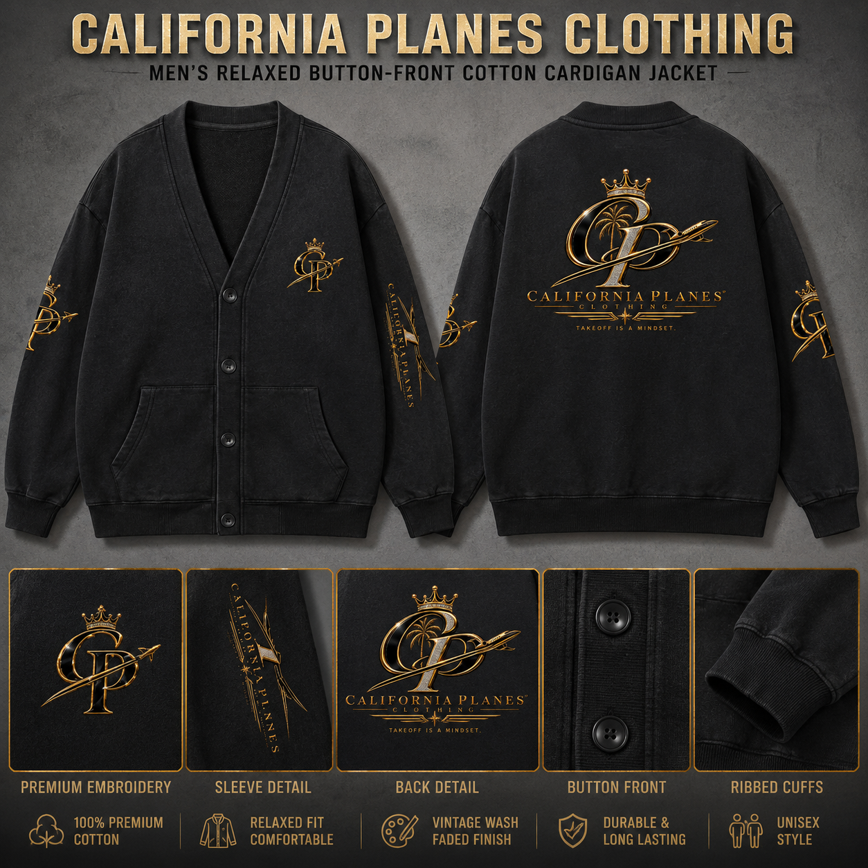 Men's Relaxed Button-Front Cotton Cardigan Jacket