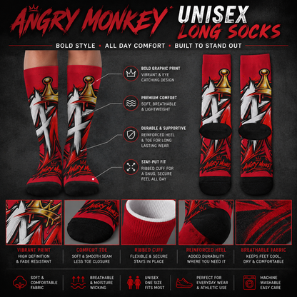"Angry Monkey" Unisex Long Socks