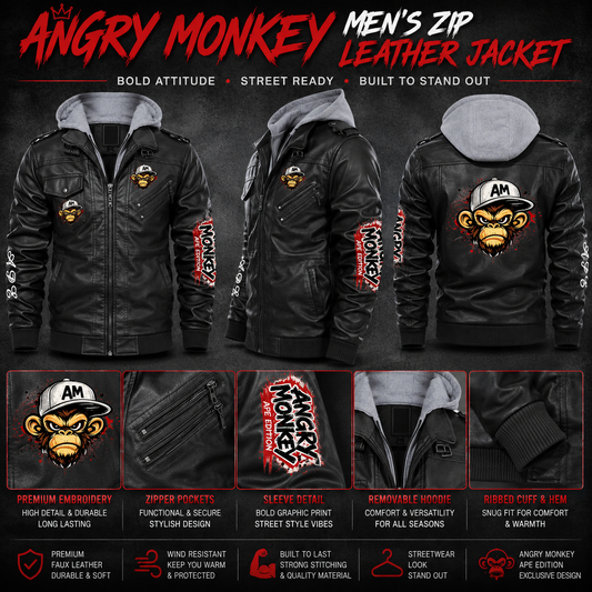 "Angry Monkey" Men's Zip | Leather Jacket