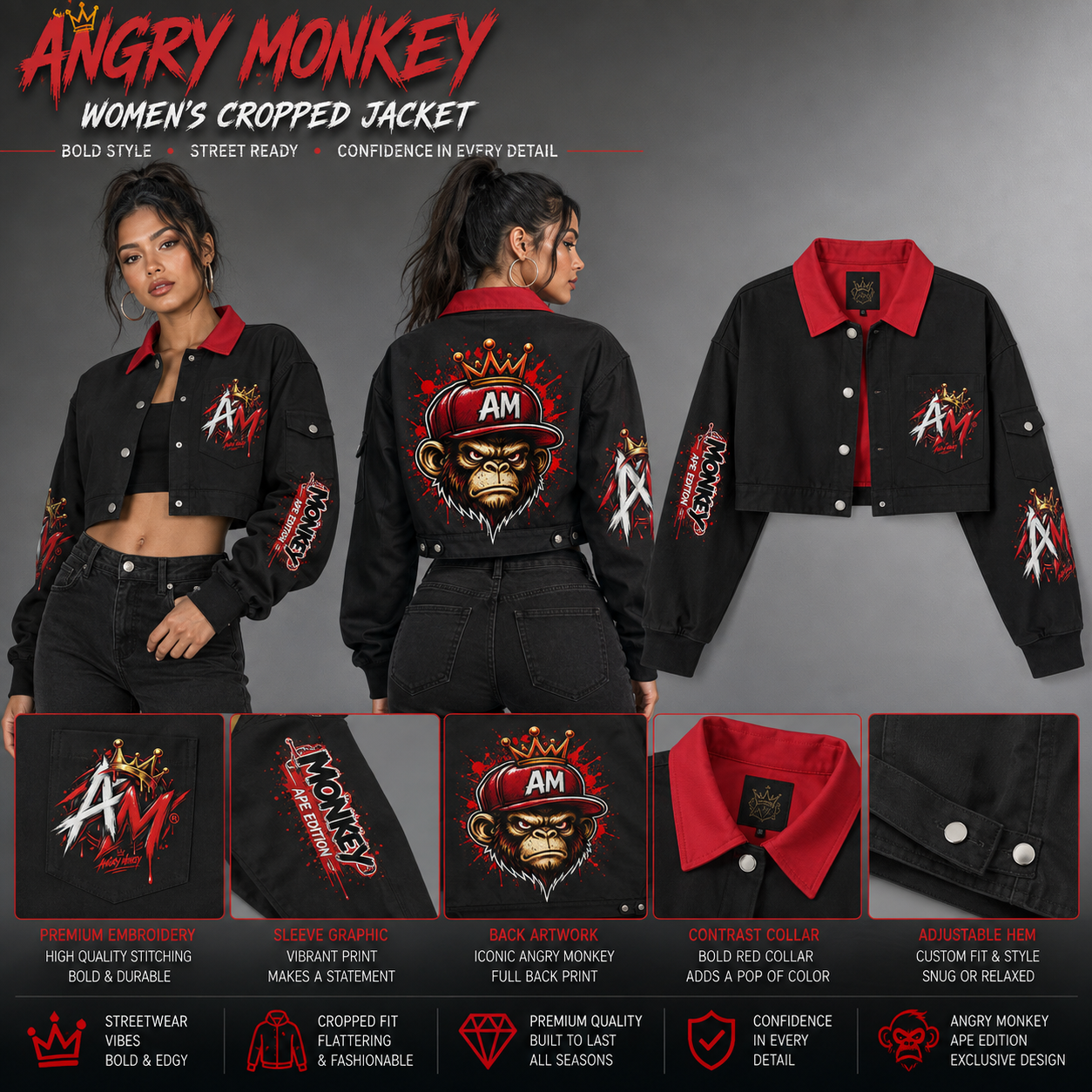 "Angry Monkey" Women's Cropped Jacket